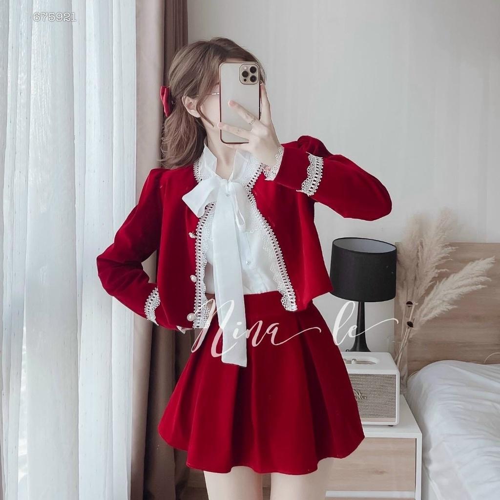 SET ÁO NHUNG CỔ REN KÈM CHÂN VÁY