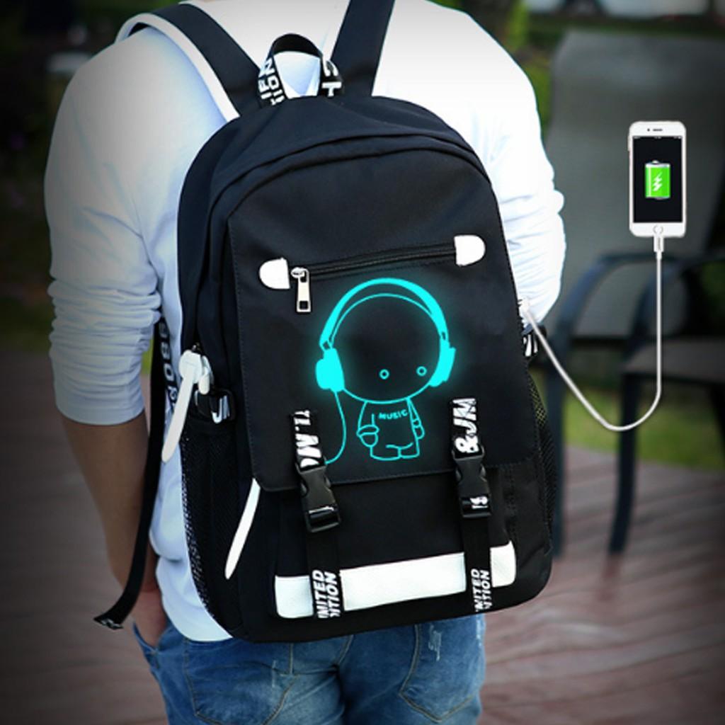 Bộ Balo + Túi Dạ Quang Phát Sáng Trong Đêm OHAZO BoyMusic, Tặng Cáp Sạc USB