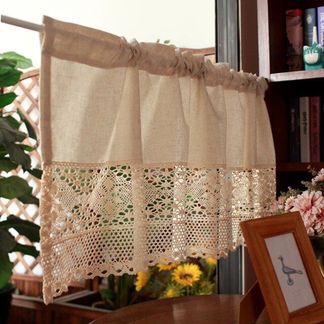 Rèm vải canvas rèm màn cửa trang trí phối ren cotton siêu đẹp mang đậm phong cách cổ điển