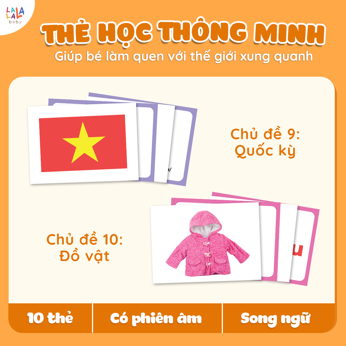 Bộ 100 Thẻ Học Thông Minh Flash card 10 Chủ Đề Song Ngữ Anh Việt Chuẩn Glenn Doman Có Quét Mã File Nghe - Lalala Baby