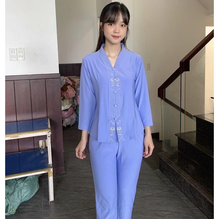 Đồ Lam # Mẫu Bà Lai Thêu Lắc Sen# Quần Áo Nữ # Đồ Bộ # Thun Co Giãn # Không Nhăn