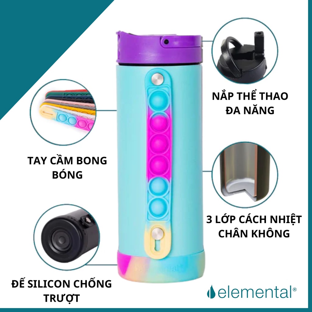 Bình giữ nhiệt elemental Iconic Pop màu cầu vòng 414ml, inox 304, giữ nhiệt vượt trội, FDA Hoa Kì, An toàn sức khỏe