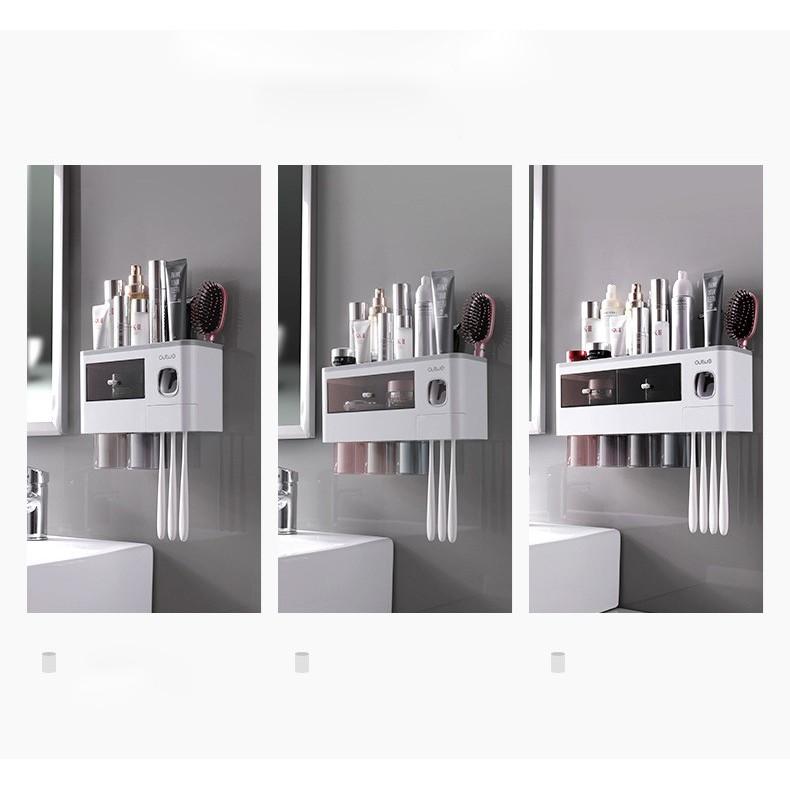 Bộ Nhả Kem Đánh Răng Tự Động , Kệ Dán Để Đồ Nhà Tắm Dán Tường Cao Cấp 1,2,3,4 Cốc Nhiều Màu Cao Cấp Sang Trọng & An Toàn