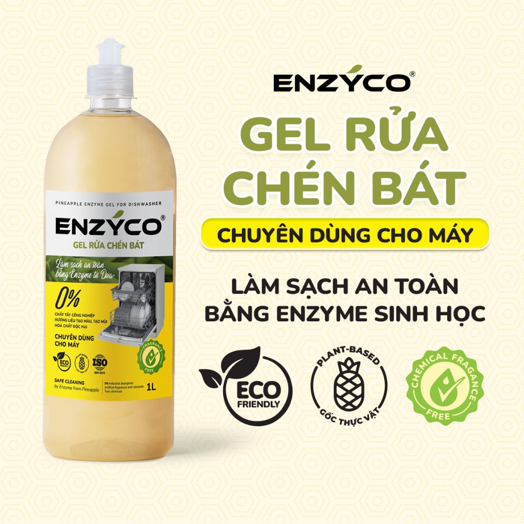 Gel rửa chén bát sinh học cho máy ENZYCO 850ml - Chiết xuất Bồ hòn và Enzyme Dứa