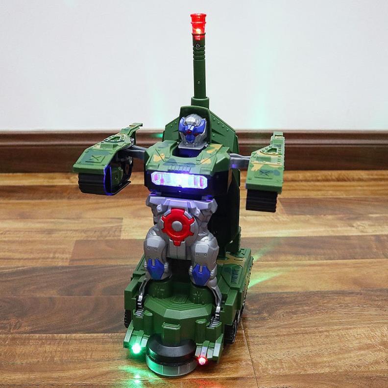 Đồ Chơi Trẻ Em Xe Tăng Biến Hình Robot Tự Động Có Đèn Và Nhạc