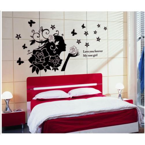 Decal trang trí cô gái và hoa hồng