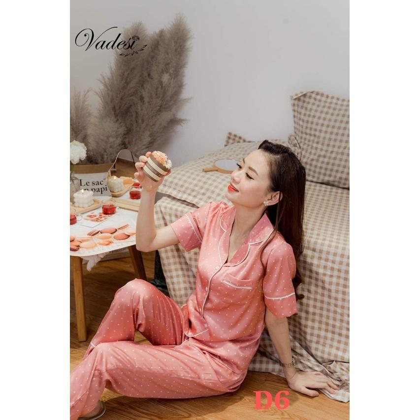 Pijama Lụa Cao Cấp, Đồ Bộ Họa Tiết Trang Nhã, Đồ Ngủ Đẹp, Bộ Mặc Nhà Vadesi - Thời Trang Nữ