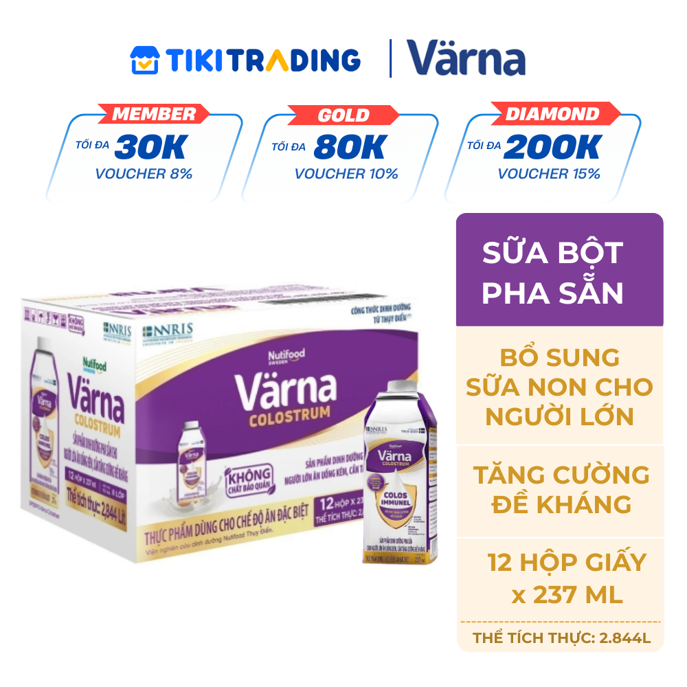 Thùng Sản phẩm dinh dưỡng pha sẵn Värna Colostrum (12 hộp x 237ml) (Hộp giấy) - Bổ sung sữa non, Tăng đề kháng nhanh