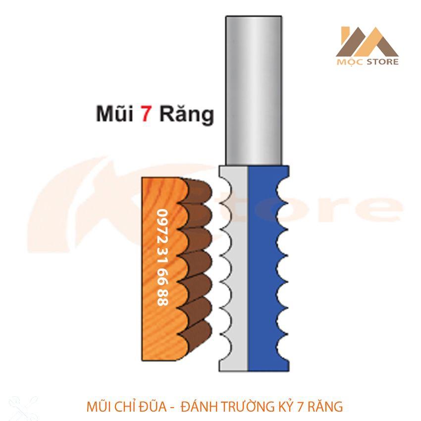 MŨI PHAY GỖ - MŨI SOI GỖ ĐÁNH CHỈ ĐŨA - MŨI TRƯỜNG KỶ 7 RĂNG 55MM CỐT 12.7MM, HÀNG VIỆT NAM CHẤT LƯỢNG CAO