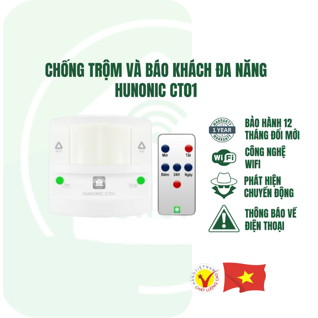 Thiết Bị Chống Trộm Và Báo Khách Đa Năng Hunonic CT01 Bảo hành 12 tháng, Thiết bị thông minh báo về điện thoại