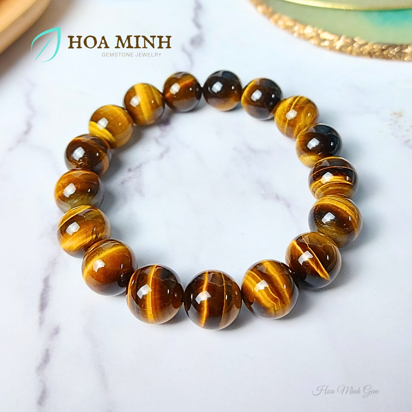 Vòng tay phong thủy đá Mắt Hổ Vàng Nâu/đen size 12 li loại 5A vip, phong thủy mệnh Thổ Kim