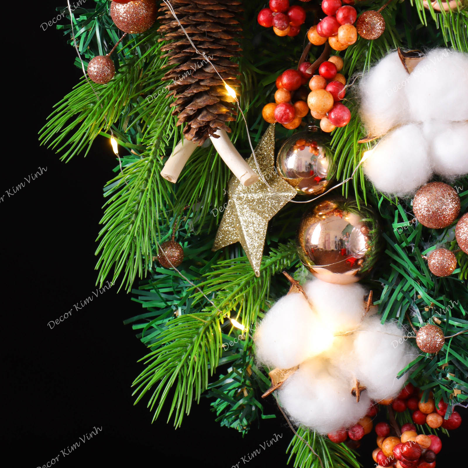 Dây Treo Chùm Thông CT06 Chùm Thông Merry Nơ Vải Trang Trí Noel Kèm đèn