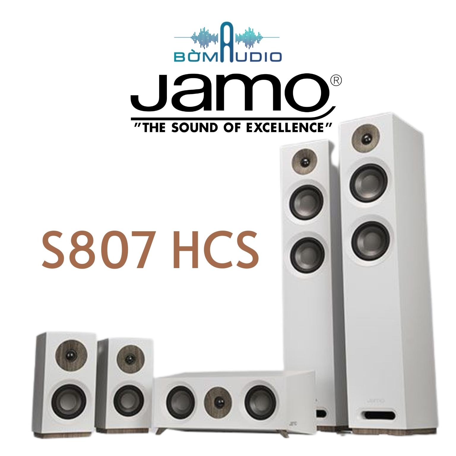 JAMO S807 HCS | Siêu Sale Bộ 5.0 - Màu Trắng - Dàn 5 Loa Xem Phim Nghe Nhạc Jamo_Đan Mạch: 2 Loa Cột Cao 1M _ 2 Treb 25mm x 4 Mid/Bass 12,5cm + 2 Loa Surround _ 2 Treb 25mm x 2 Bass 10cm + Loa Center _ Treb 25mm x Bass 10cm | Hàng Chính Hãng _ Mới 100%