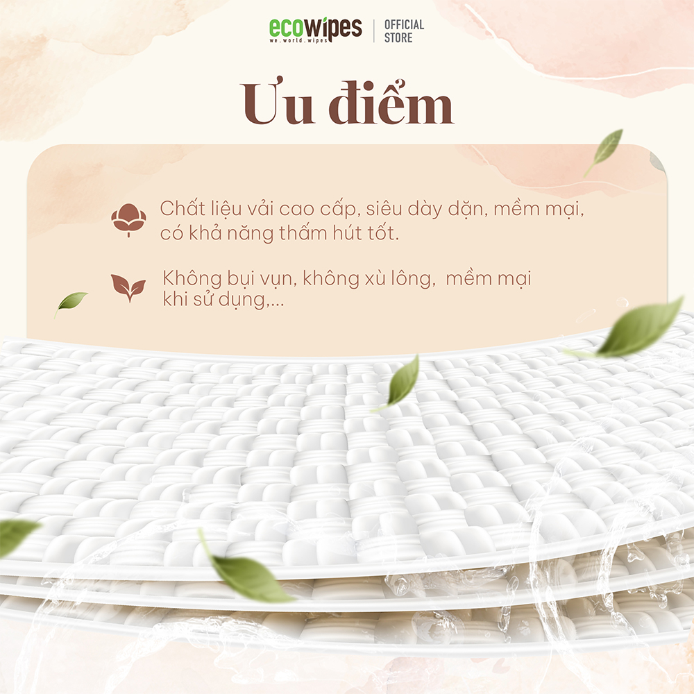 Combo 05 túi khăn mặt khô đa năng Ecowipes cuộn 80 tờ size khăn 20x20cm dùng 1 lần lau khô lau ướt giấy lau mặt dùng một lần