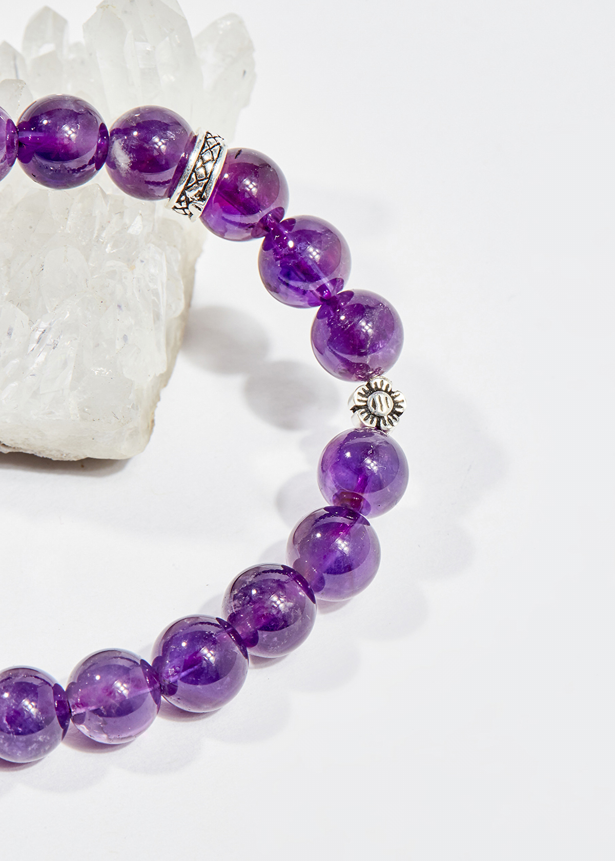 Vòng tay phong thủy nữ đá thạch anh tím charm trái thông 8mm mệnh hỏa , thổ - Ngọc Quý Gemstones