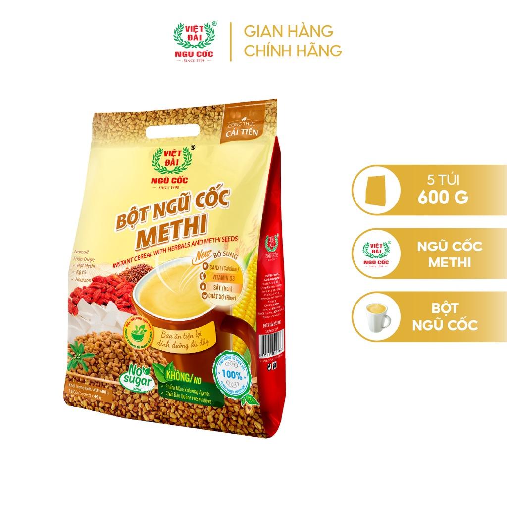 Combo 5 Bột Ngũ Cốc Methi VIỆT ĐÀI Không Đường Thích Hợp Dành Cho Người Giảm Cân Eat Clean Túi 600g