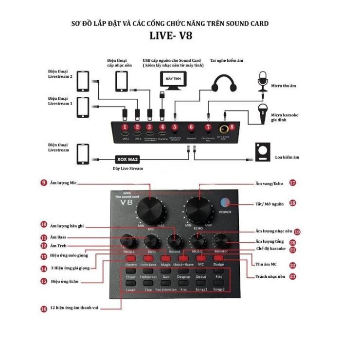 Combo Soundcard V8 + Mic Karaoke Livetream BM 900, Có AutoTune Chuẩn Phòng Thu