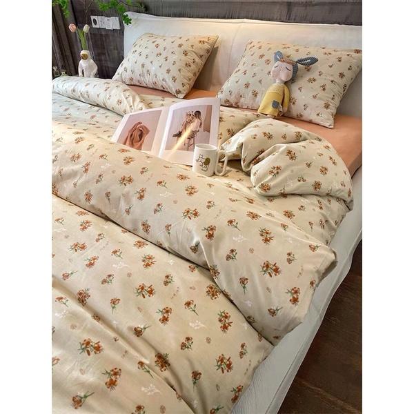 Bộ Chăn Ga Gối Cotton Living 100% Cotton Hàng nhập Khẩu Cao Cấp 4 Món Hoa Nhí Vintage