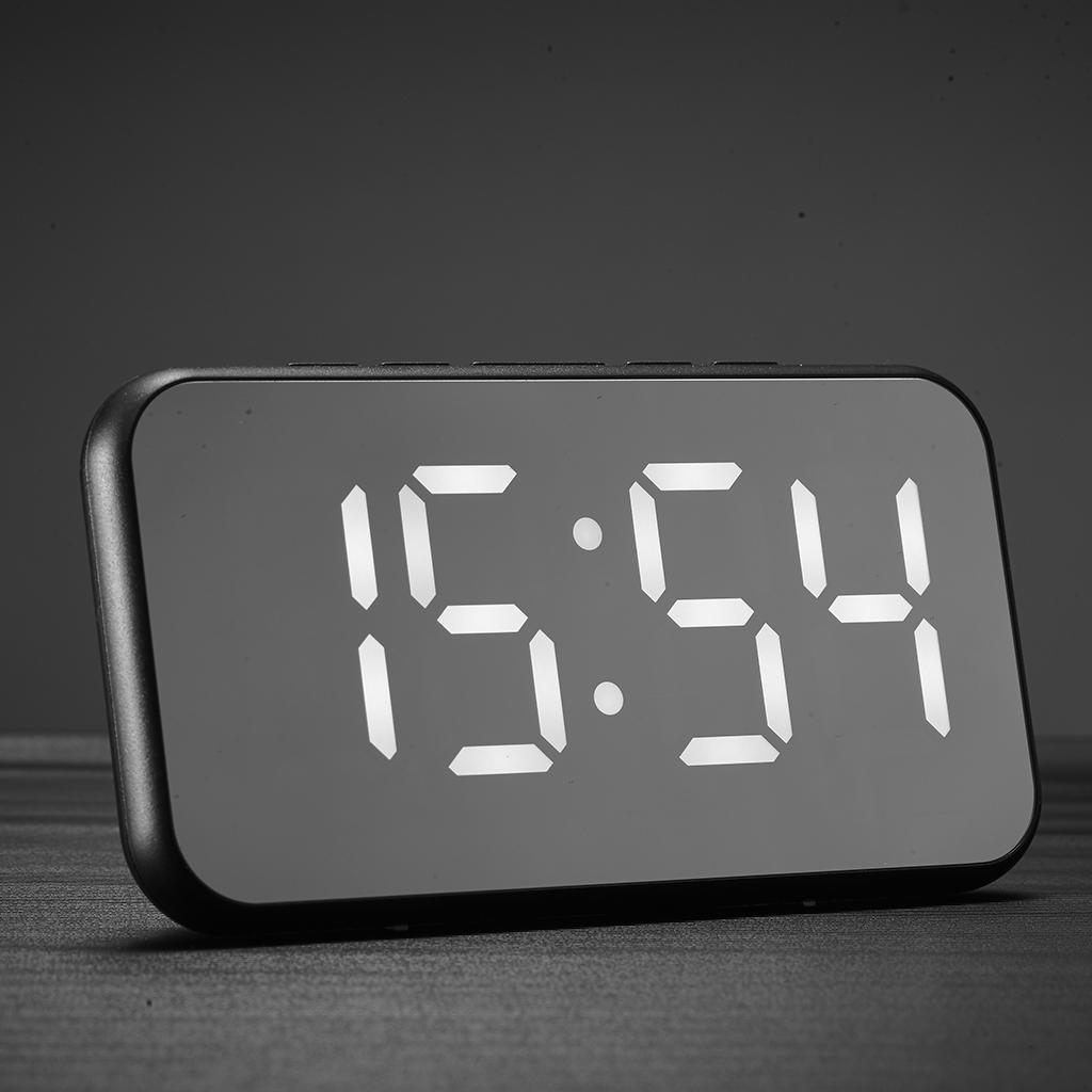 Desk Alarm Clock Display Digital Temperature Snooze Table USB White