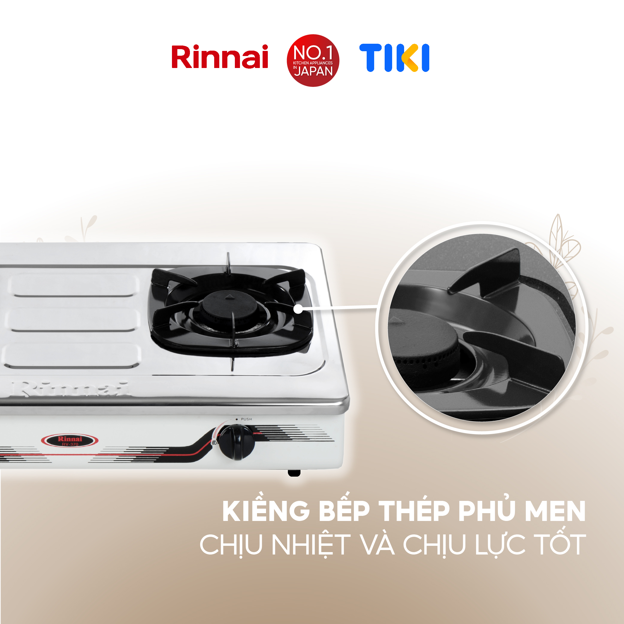 Bếp gas dương Rinnai RV-370(SM)N mặt bếp inox và kiềng bếp men - Hàng chính hãng