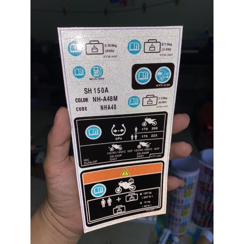 Tem thông số SH150i phản quang 3M