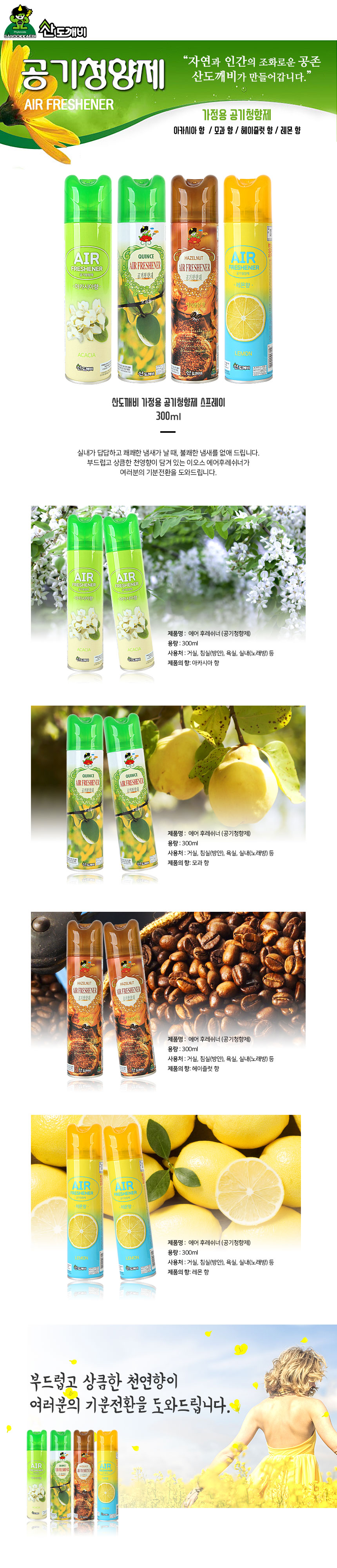 Bộ 2 Chai Xịt Thơm Phòng Khử Mùi Đa Năng Hàn Quốc Hương Thiên Nhiên 370ml cho ô tô