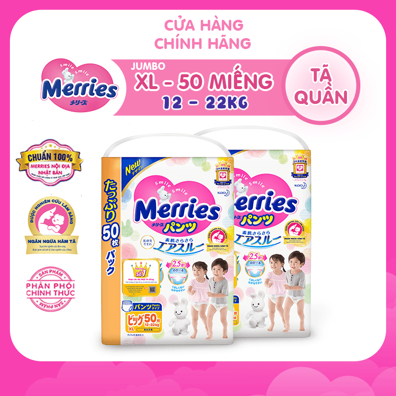 Combo 2 Tã/bỉm quần Merries Jumbo Đủ Size L56/XL50/XXL32 - XXL