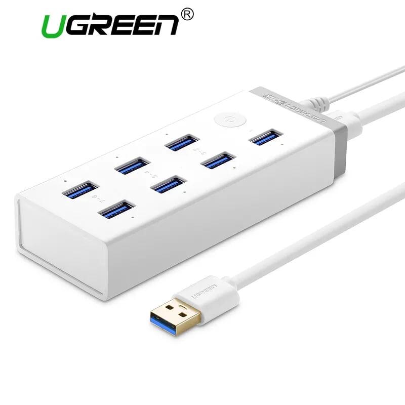 Ugreen UG20296CR116TK Màu Trắng Bộ chia HUB USB 3.0 sang 7 USB 3.0 hỗ trợ nguồn 12V - HÀNG CHÍNH HÃNG