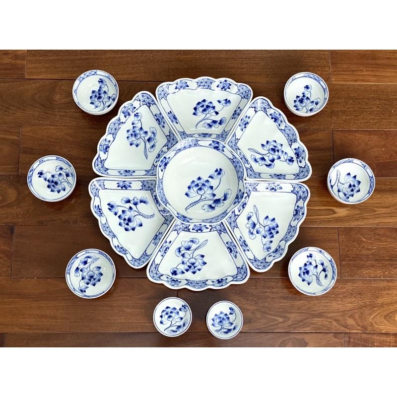 Sét bộ mặt trời vẽ hoa sen Bát Tràng