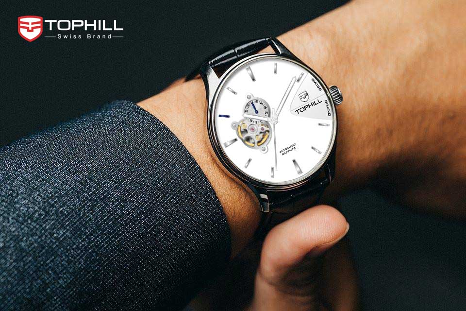 ĐỒNG HỒ TOPHILL TW083G.PB1258 Dây da và vỏ thép 316L, máy automatic, kính sapphire