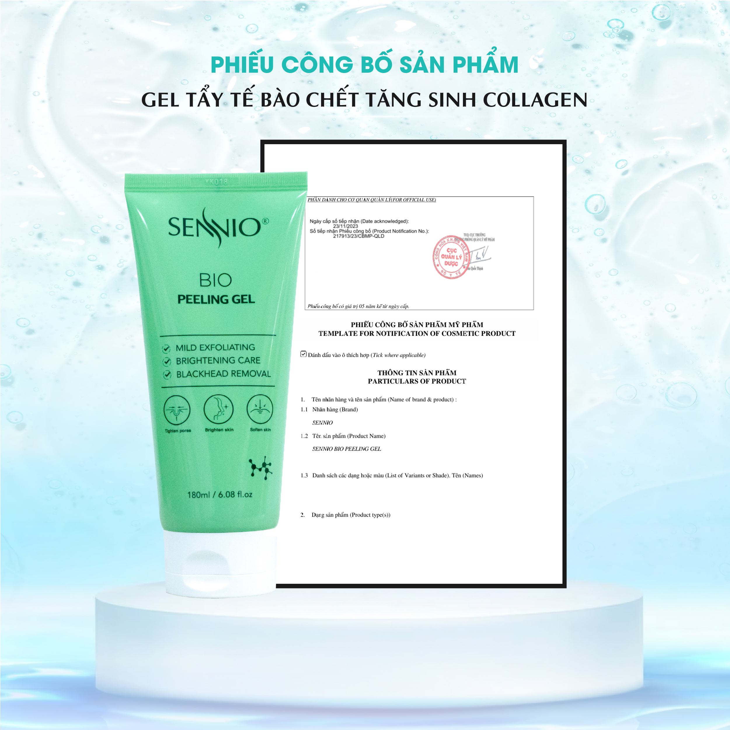 Gel tẩy tế bào chết mặt bổ sung Collagen Sennio Premium Collagen Peeling sạch sâu phù hợp cho da dầu mụn 180ml SNO 806