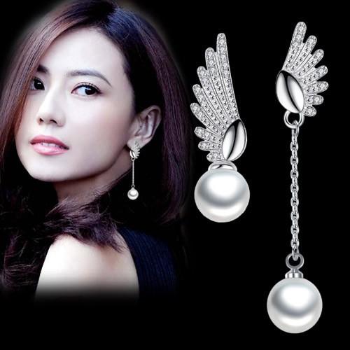 Bông tai ngọc nhân tạo cánh thiên thần bất đối xứng BHBT82