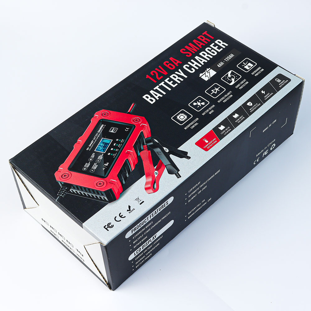 Sạc Ắc Quy 12V FOXSUR BC-1206 6A Tự Ngắt Sạc Thông Minh Có Màn Hình LCD Khử Sunfat Chống Ngược Cực