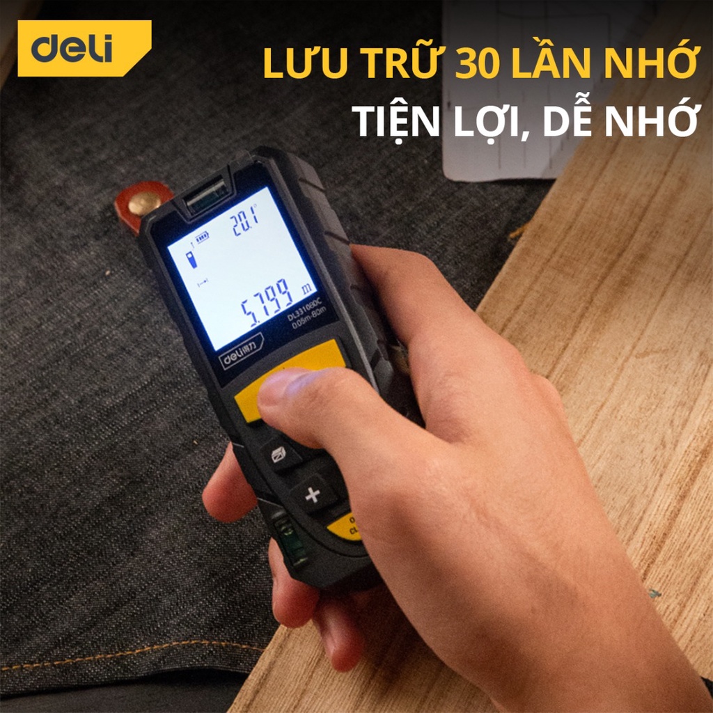 Máy Đo Khoảng Cách Laser Sạc Pin Deli Cao Cấp 40/60/80m - Đo Lường Chính Xác, Nhỏ Gọn - Đo Diện Tích, Thể Tích DL331080C