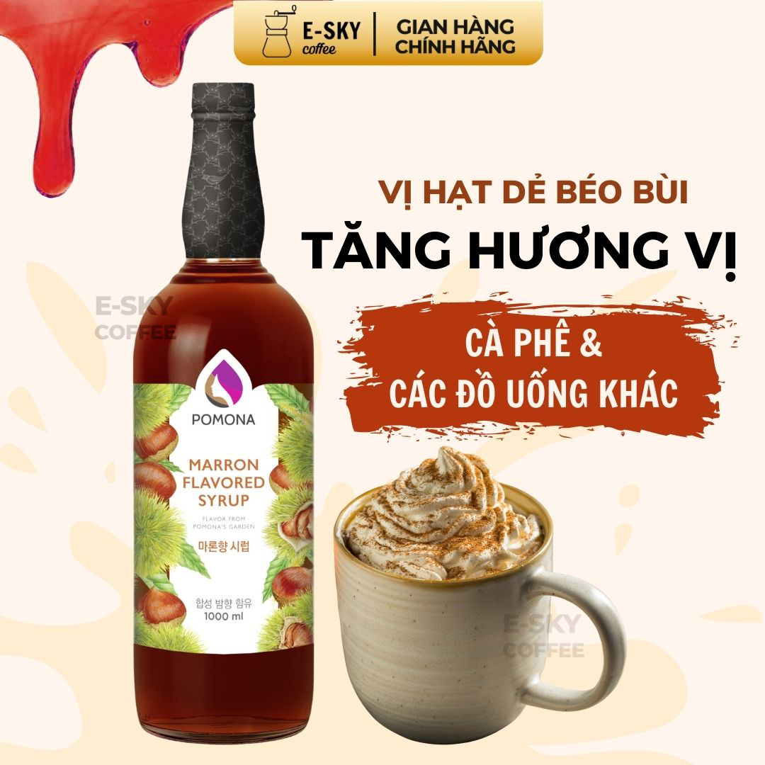 Siro Hạt Dẻ Pomona Marron Syrup Nguyên Liệu Pha Chế Hàn Quốc Chai Thủy Tinh 1 lít