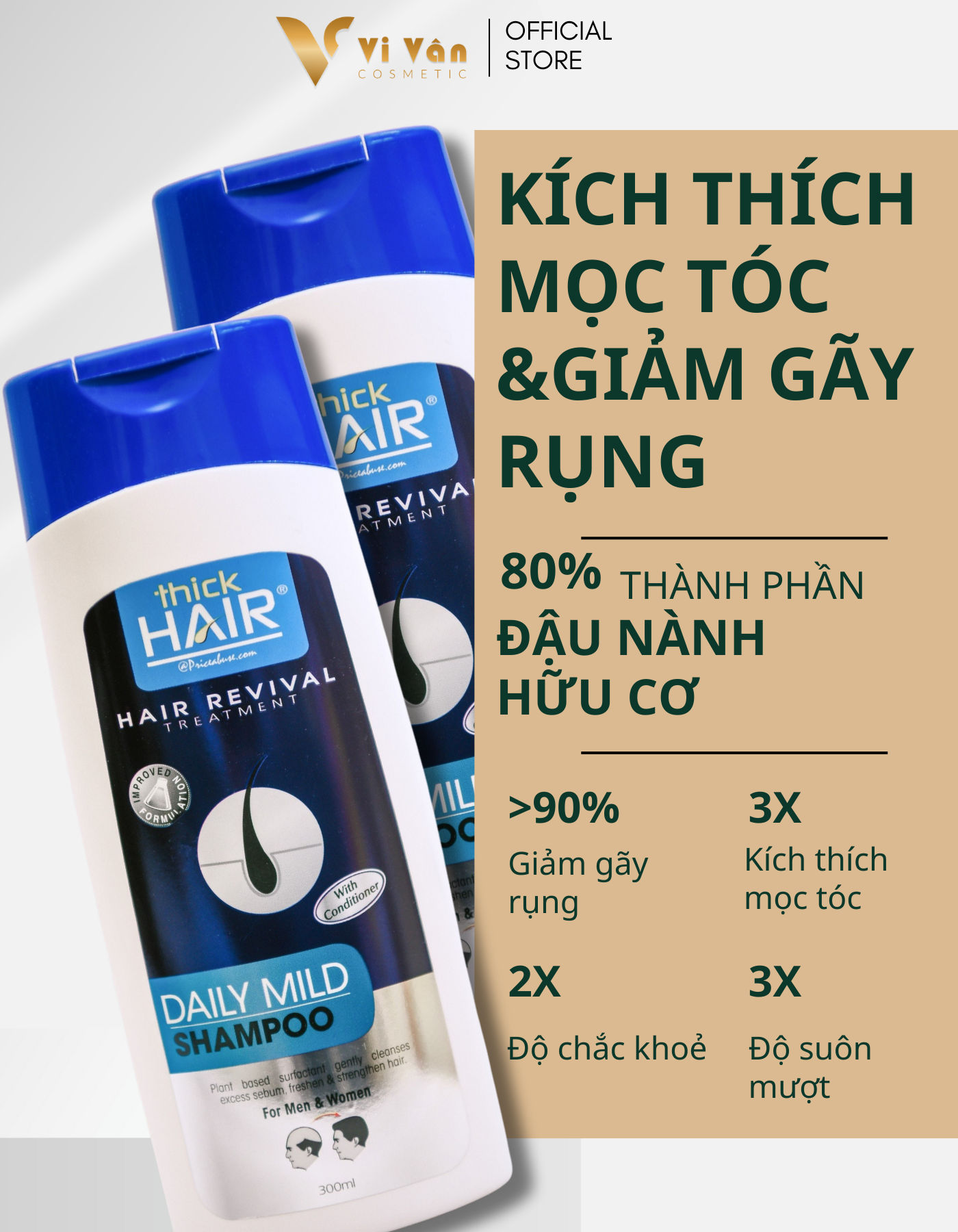 Dầu Gội Đầu Hỗ Trợ Ngăn Ngừa Rụng Tóc, Kích Mọc Tóc THICK HAIR 300ML I Shampoo Dưỡng tóc , Kèm Xả - ( Vi Vân _ Cosmetic )