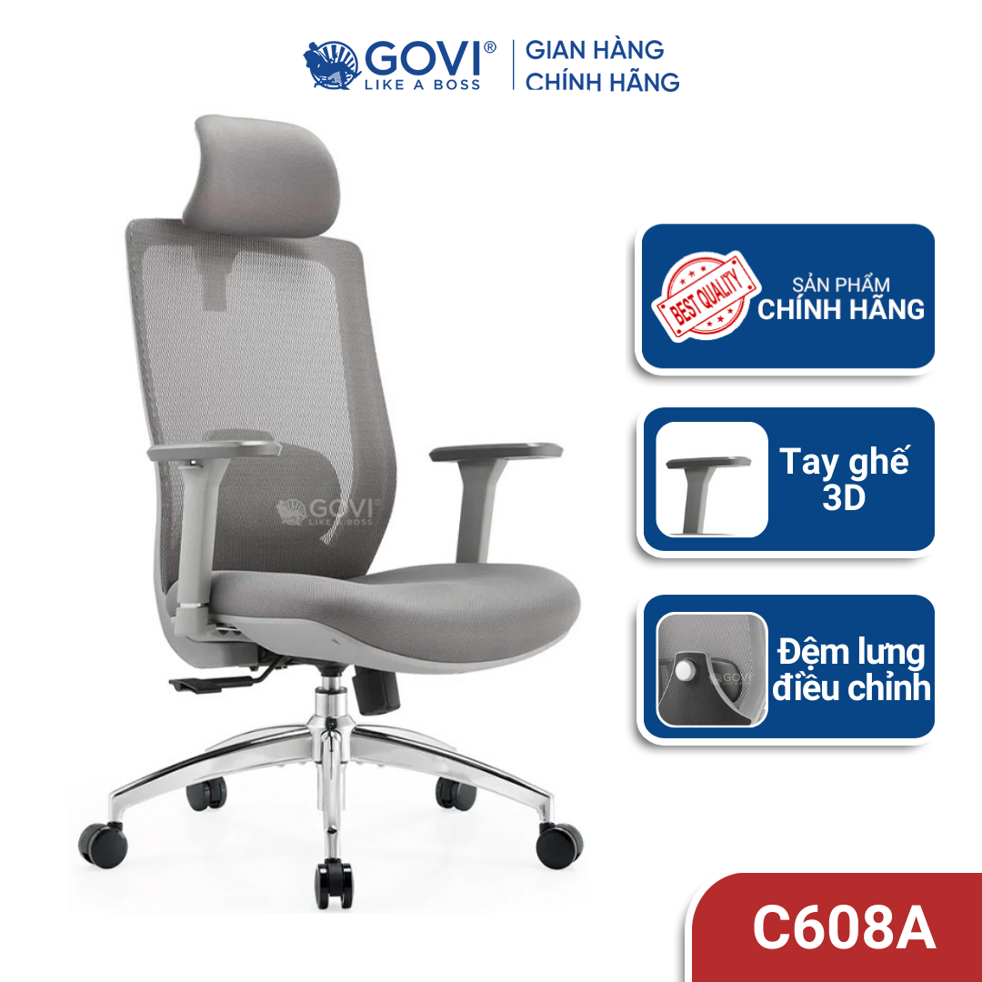 Ghế công thái học Ergonomic GOVI Como C608A - Tay ghế 3D, lưng ghế bằng vải lớp 2 lớp, có thể chỉnh ngả 90-135 độ