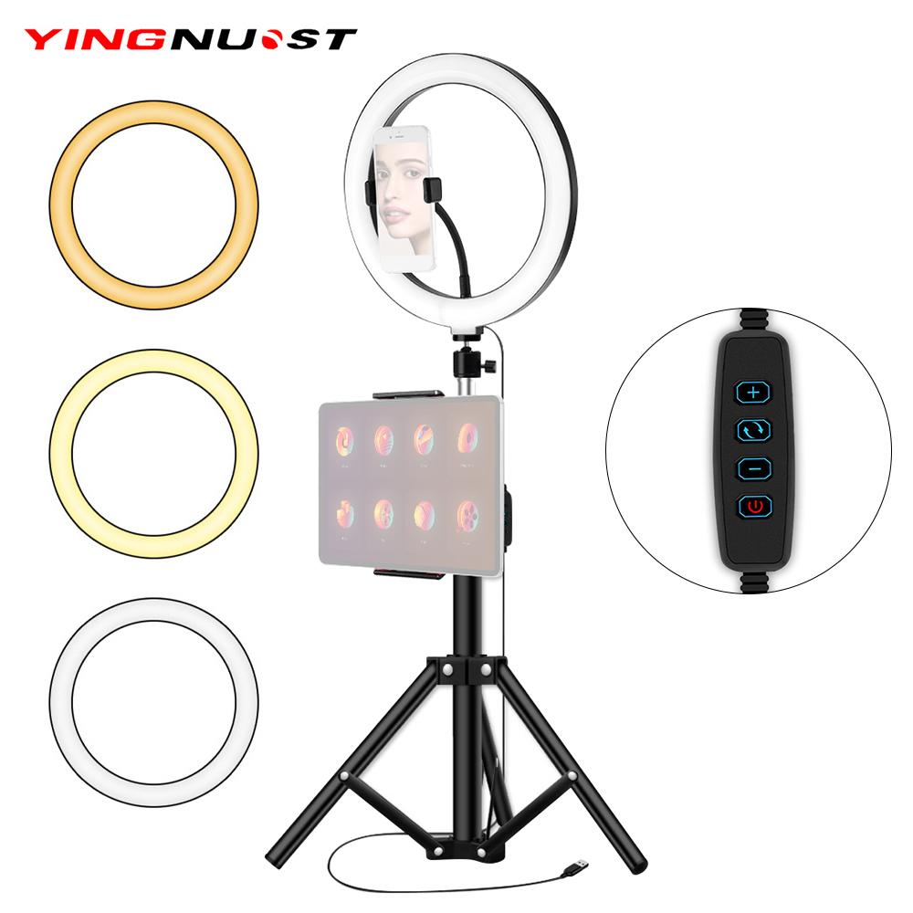 Đèn LED vòng 26cm / 10 inch 3 màu 10 mức có thể thay đổi độ sáng 3200-5600K với giá ba chân