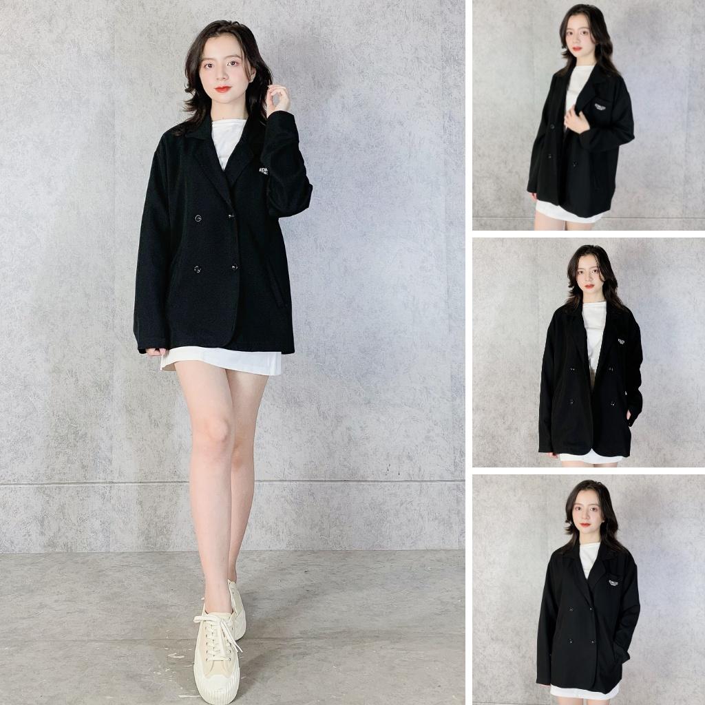 Áo khoác blazer công sở a5574 EMIX (màu đen), dáng dài, cổ vest, dài tay, form rộng, freesize, vải 1 lớp KHÔNG LỘ