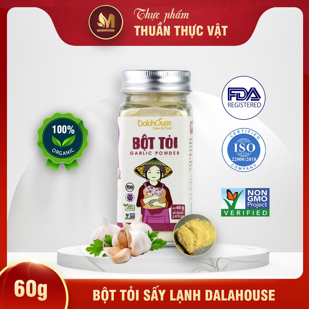 Bột Tỏi Sấy Lạnh Dalahouse 60 Gram, Bột Gia Vị Hữu Cơ Nguyên Chất Công Nghệ Tiêu Chuẩn Châu Âu - Giàu Vitamin và Khoáng Chất Tốt Cho Cơ Thể, Phòng Ngừa Cảm Cúm, Hỗ Trợ Điều Hòa Huyết Áp, Duy Trì Ổn Định Cholesterol, Nâng Cao Thể Lực, Tăng Cường Sức Khỏe