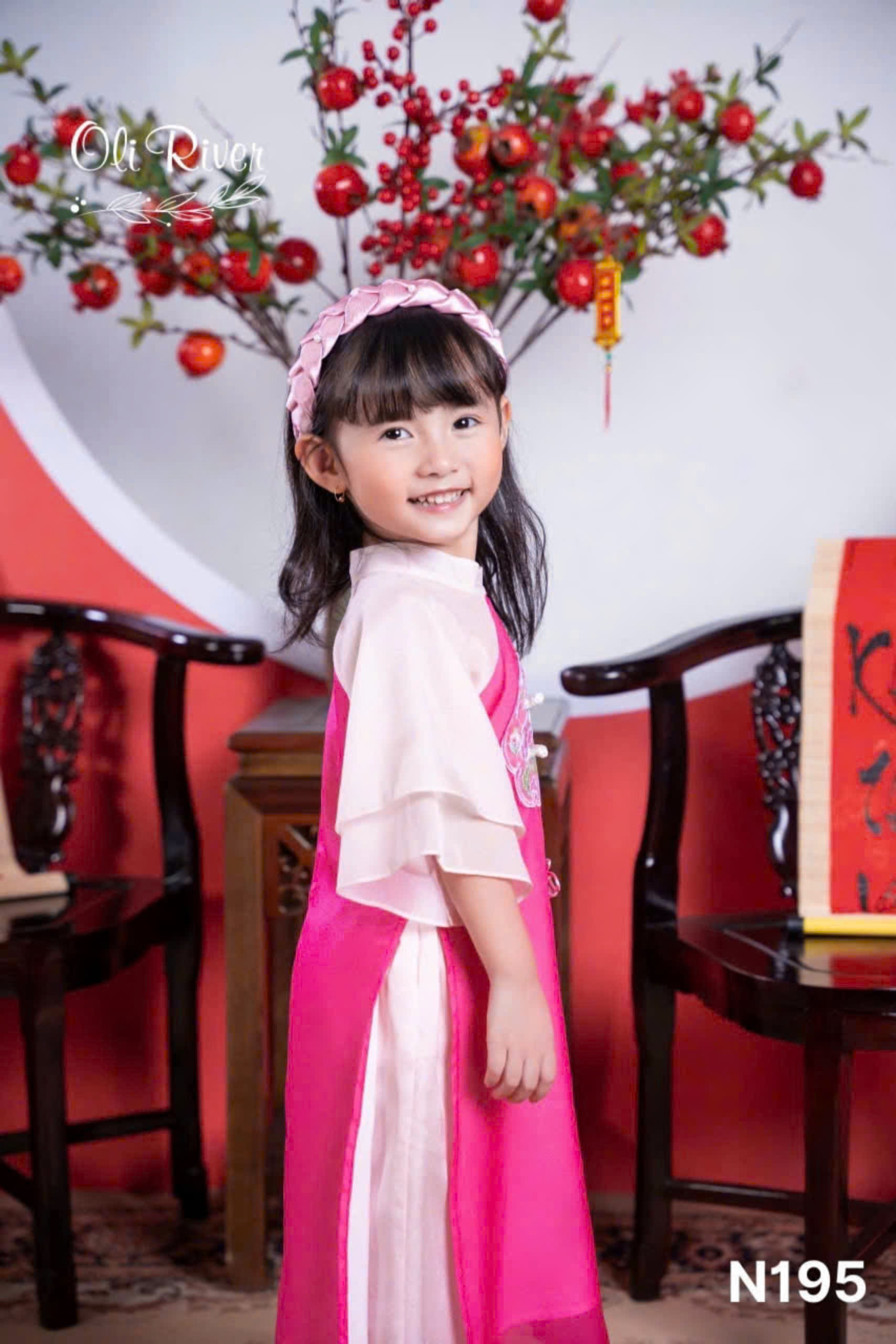 Áo dài cho bé gái mẫu Hoa mùa xuân xinh xắn diện lễ tết noel giáng sinh năm mới từ 12-42kg hàng thiết kế cao cấp