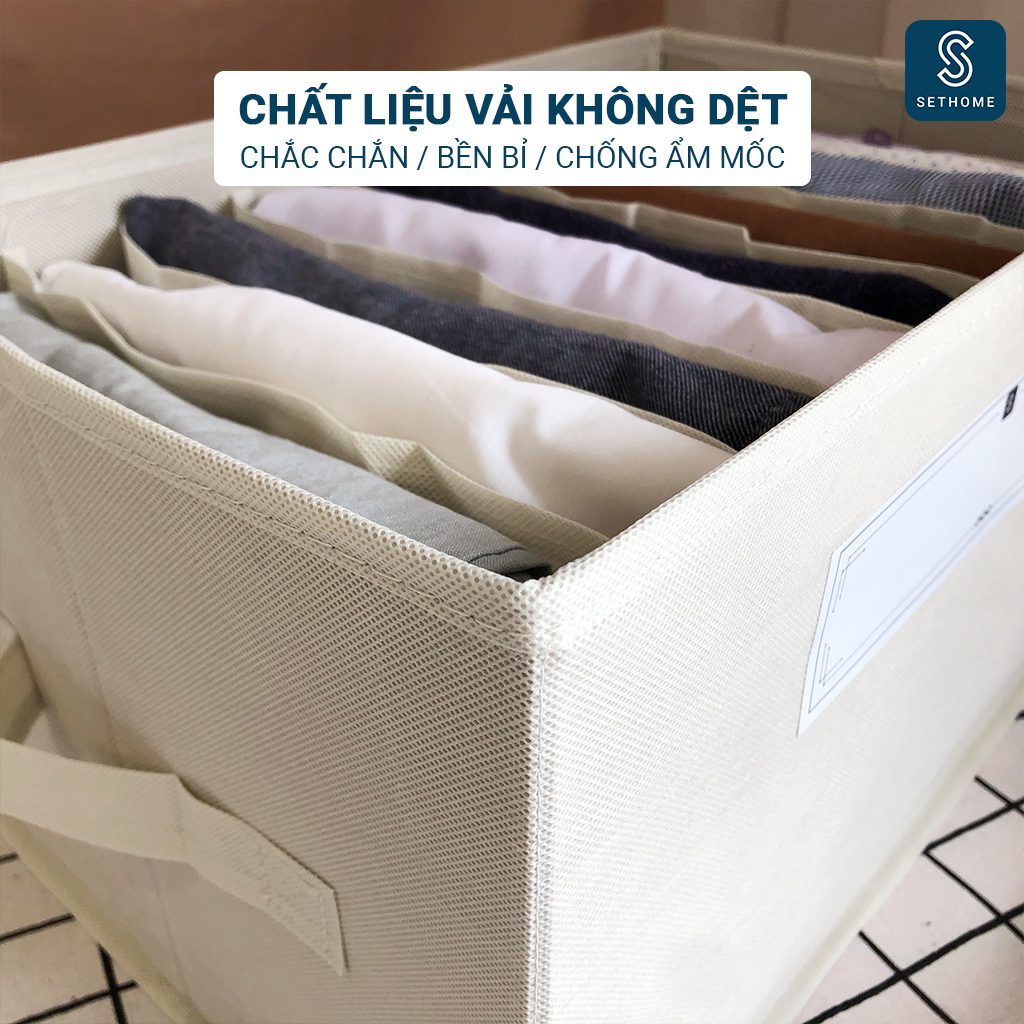 Hộp vải đựng quần áo chia ngăn SETHOME chất liệu vải không dệt giỏ đựng quần áo đồ lót chia 9 ngăn mềm