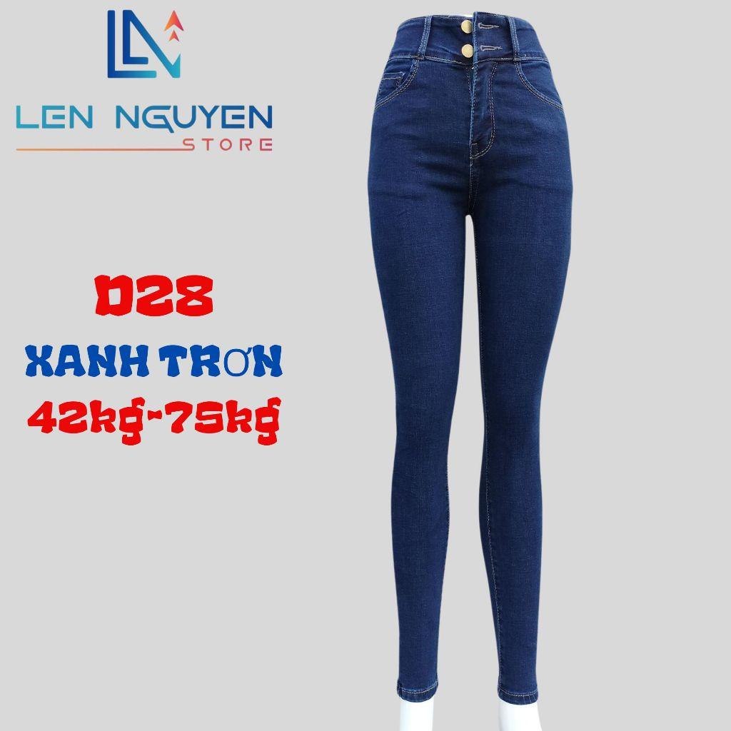 D28_Quần jean nữ, dài, lưng cao, quần bò nữ dáng ôm, quần rin nữ có big size, cho 42kg đến 75kg,LEN NGUYEN STORE - Xanh Trơn
