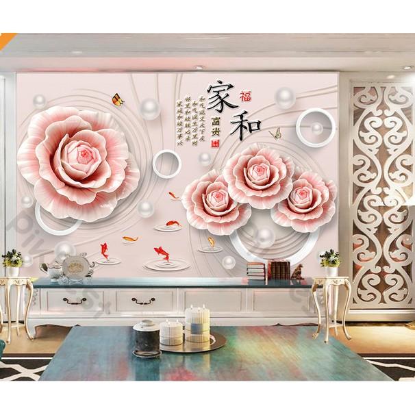 Tranh dán tường Hoa mẫu đơn phong phú hiện đại, tranh dán tường 3d hiện đại MS1175494