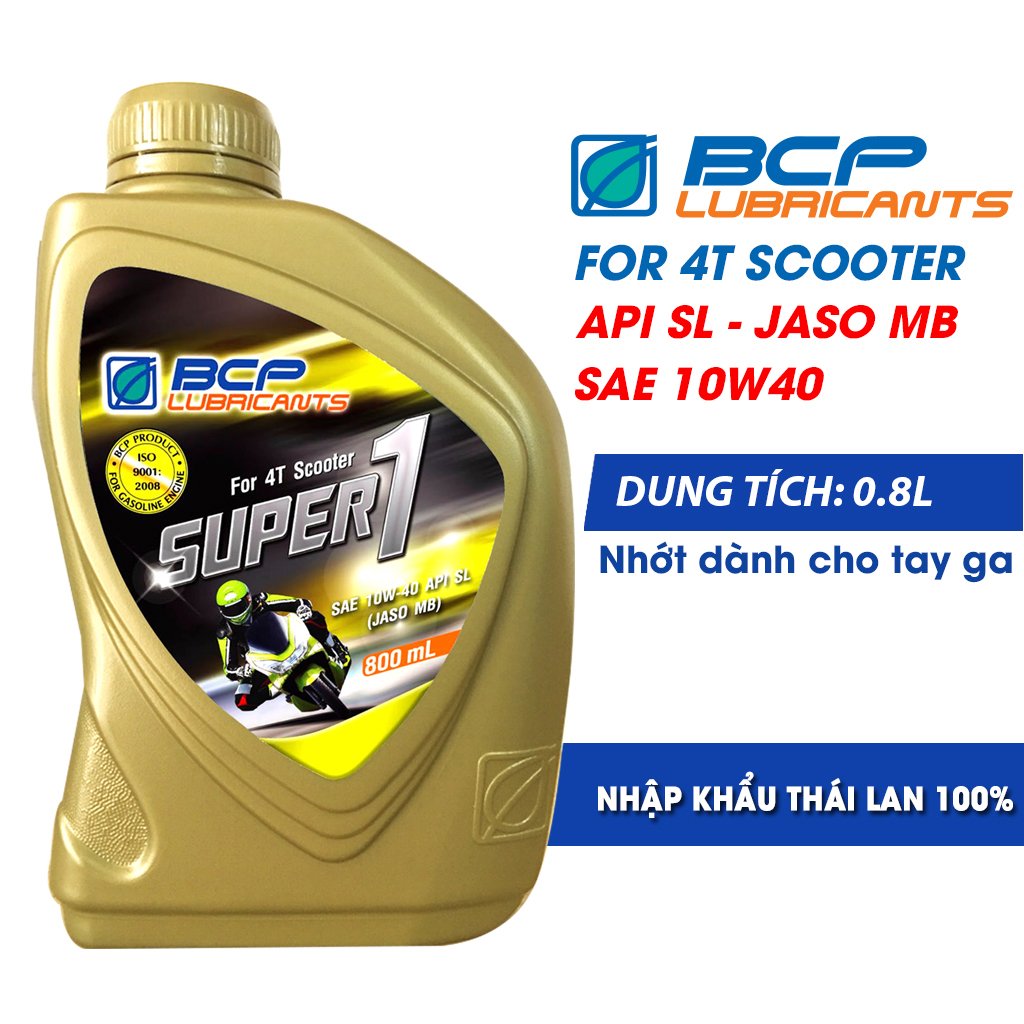 Nhớt Xe Tay Ga BCP Super 1 SAE 10W40, JAPI SL, JASO MB, Chai 0.8 Lít