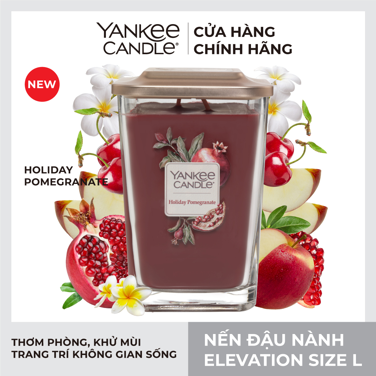 Nến ly vuông Elevation size L - Holiday Pomegranate (552g)