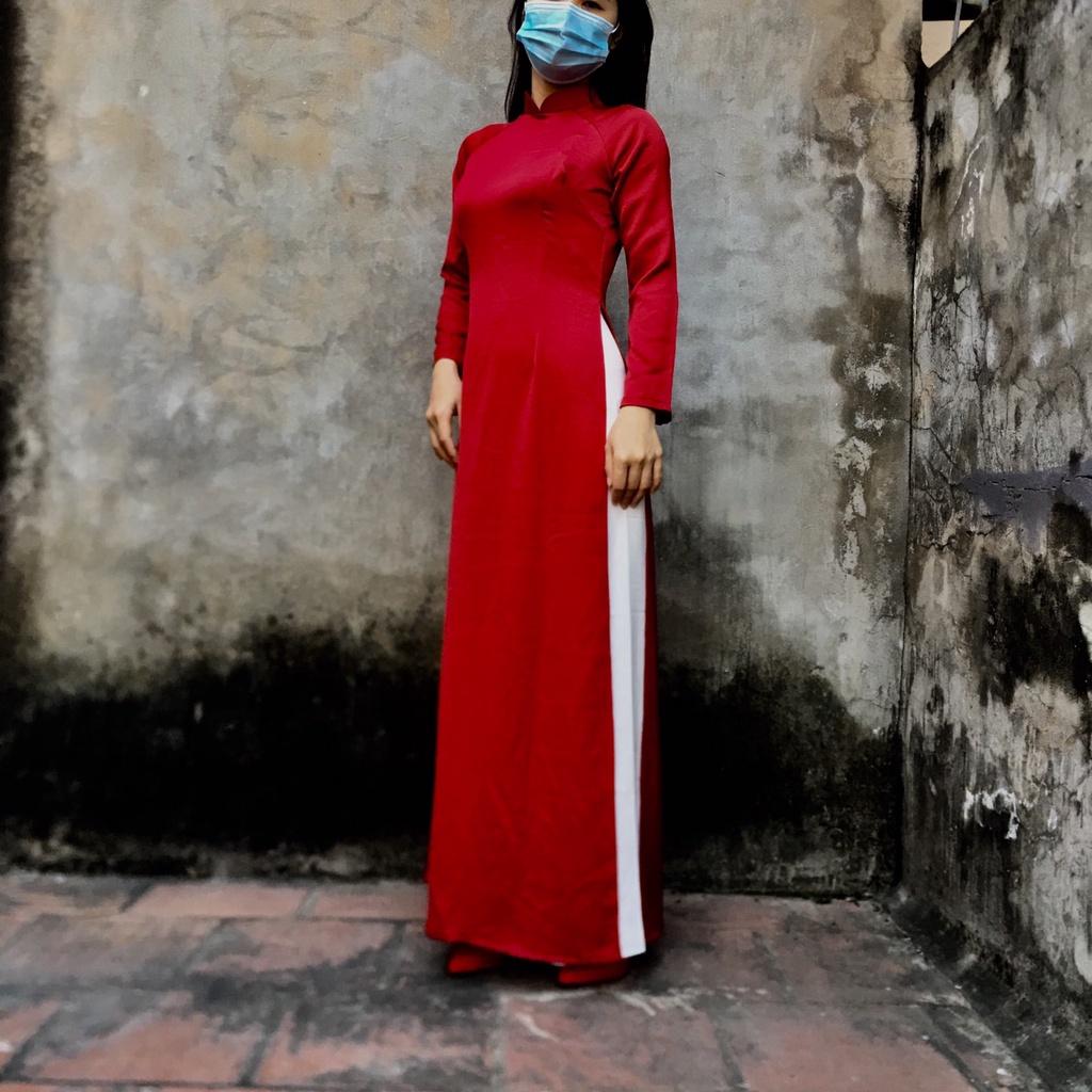 Áo dài may sẵn lụa tây thi, áo dài trơn lụa màu đỏ đậm