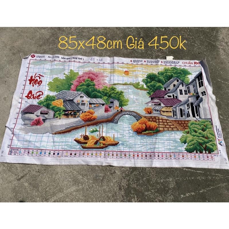 (đã thêu) Tranh thêu phong cảnh hồn quê 85x48cm