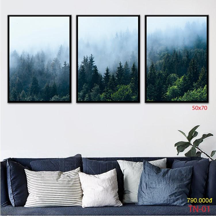 TRANH BỘ 3 TREO TƯỜNG CỠ ĐẠI (30 x 40cm x3 bức) - PHONG CÁCH BẮC ÂU RỪNG CÂY - GIÁ RẺ KÈM KHUNG - MELYHOME- TB30809KK2