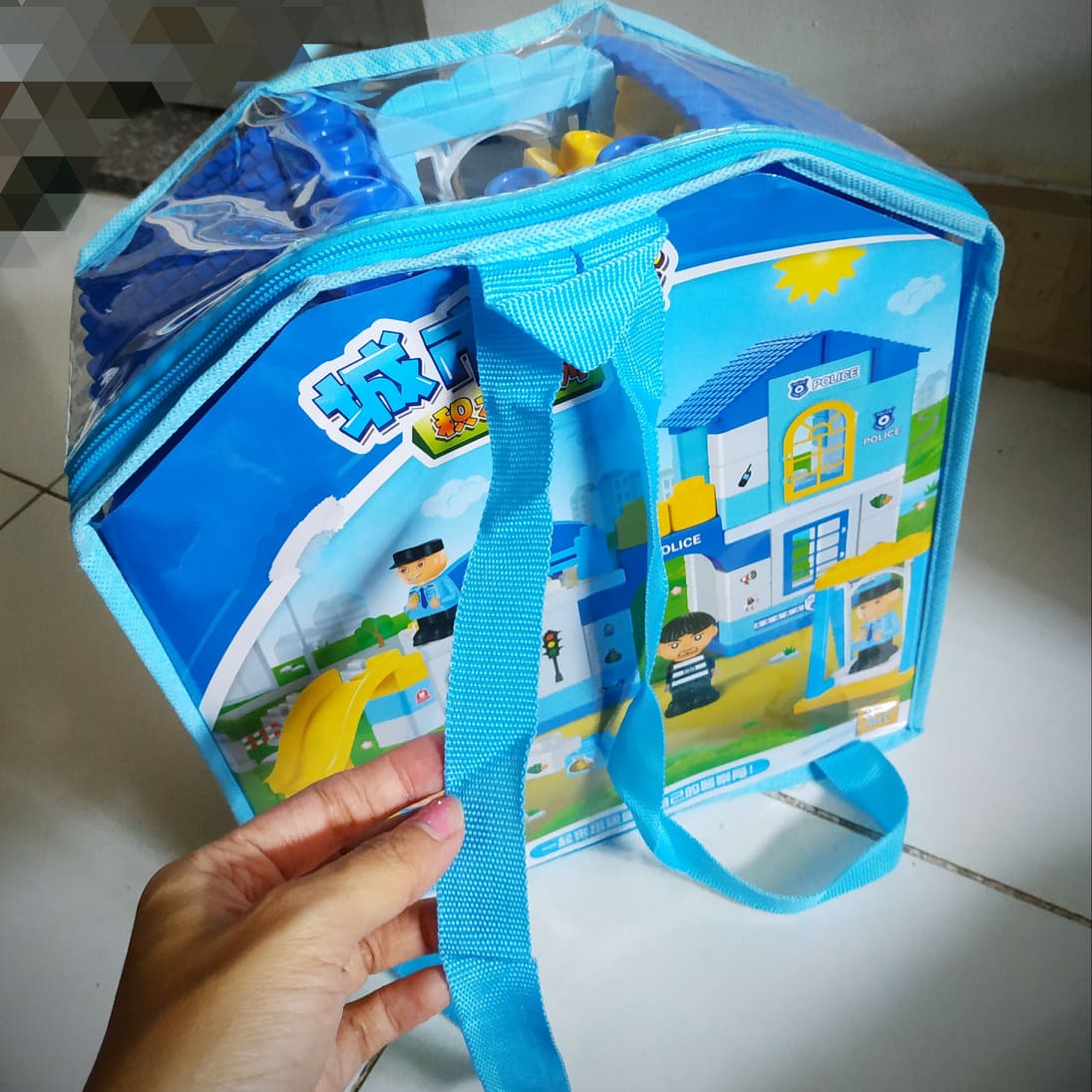 Bộ đồ chơi xếp hình khối, lắp ráp khối Sân chơi trụ sở cảnh sát và tù nhân có cầu trượt, xích đu lắp ghép nhiều kiểu size lớn